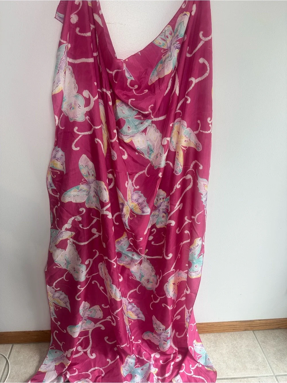 WinterSilks Pink Silk Scarf with Butterflies large